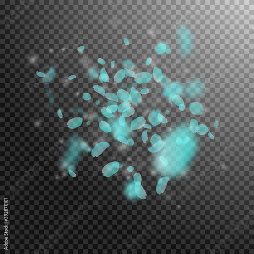 Turquoise flower petals falling down. Favorable ro