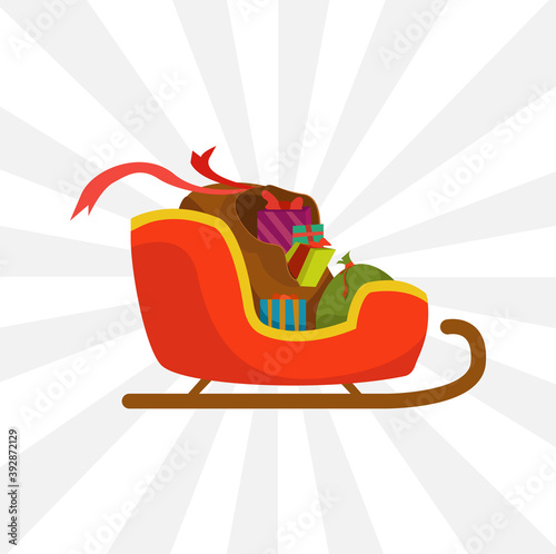 Santa Claus sleigh with gifts isolated vector flat illustration. design element