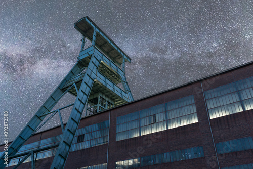 Milky way over old mine tower in germany