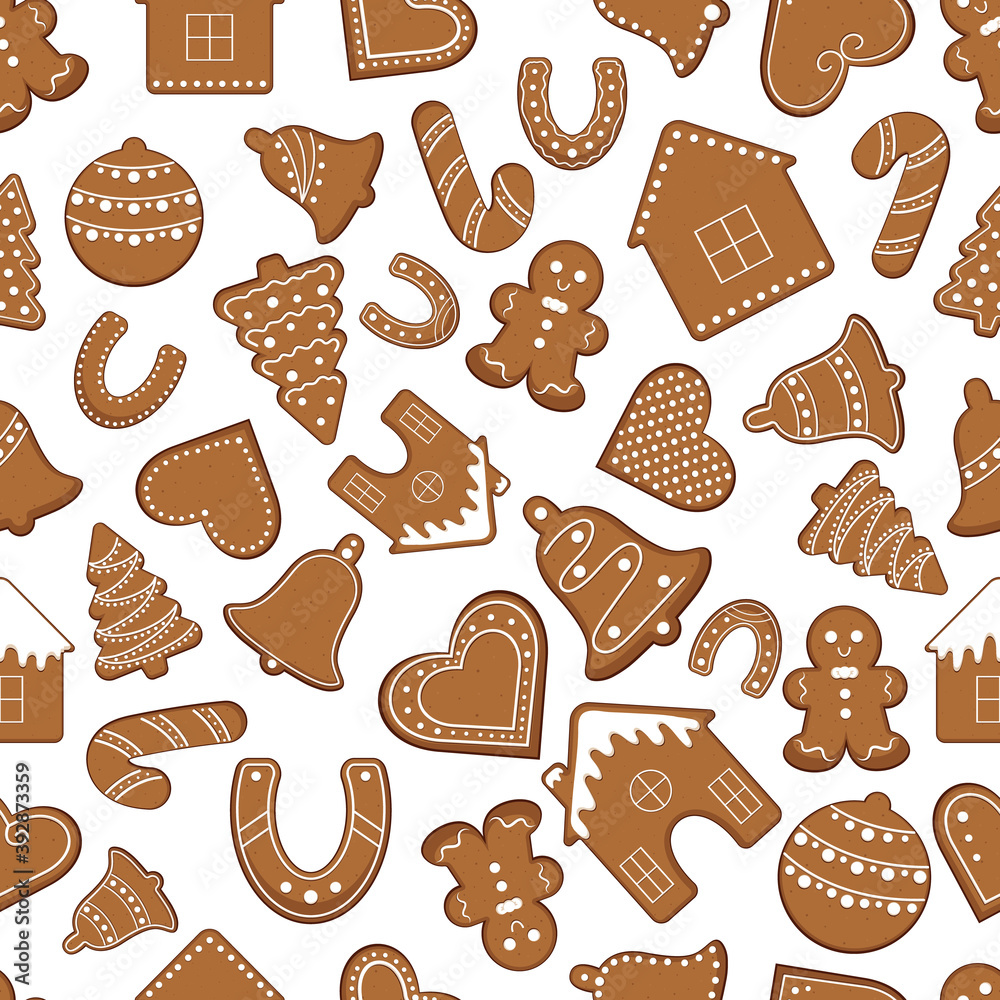 Seamless pattern with gingerbread cookies. Vector illustration. Seamless pattern with gingerbread cookies. Vector illustration.