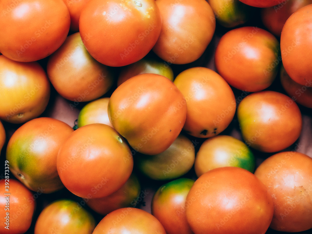 pattern texture, of fresh picked mediterranean yellow tomatoes, shot up close