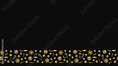 Christmas and New Year Seamless Border with Winter Holiday Objects