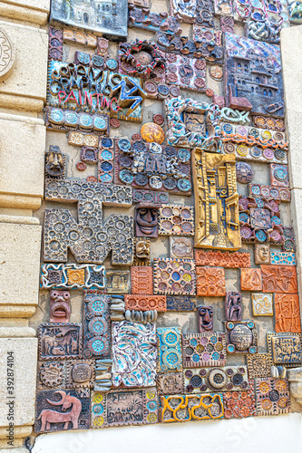 Wall of a building in Icheri Sheher, decorated with ceramic tiles