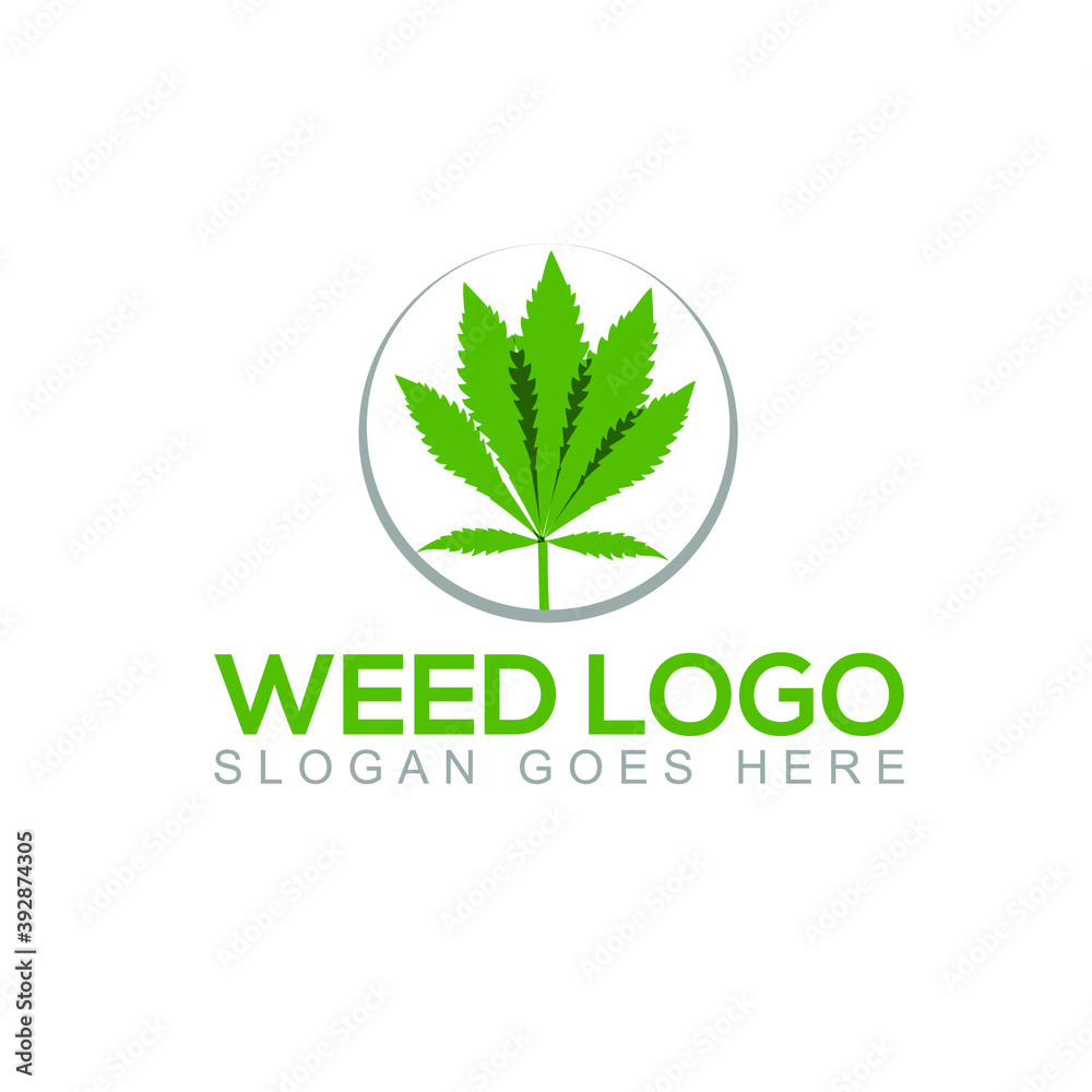 Marijuana and weed leaf green logo design Marijuana and weed leaf green logo design