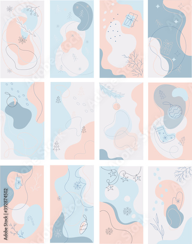 Design backgrounds for social media banner.Set of instagram stories frame templates.Vector cover. Abstract Christmas theme