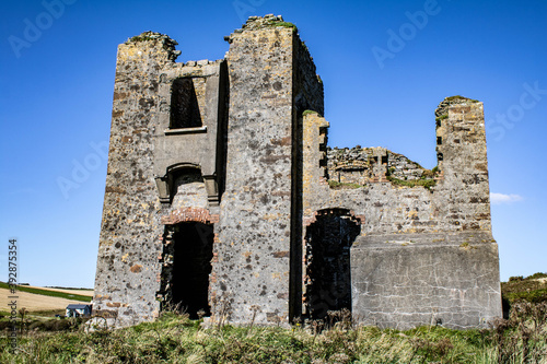 Front entrance of an abandoned Coast guard station in West Cork Ireland 