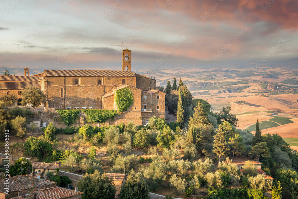 Fototapeta premium View of Montalcino, countryside landscape in the background, Tuscany, Italy