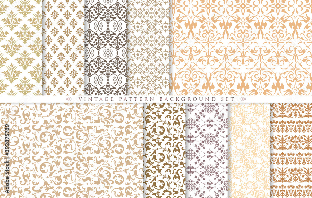Vintage ornament set. seamless pattern background.
