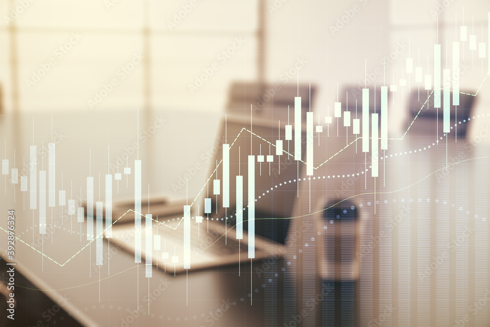 Multi exposure of abstract creative financial graph on modern computer background, forex and investment concept Multi exposure of abstract creative financial graph on modern computer background, forex and investment concept
