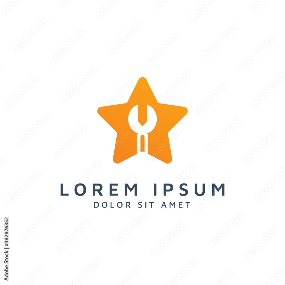 star and wrench negative space logo design star and wrench negative space logo design