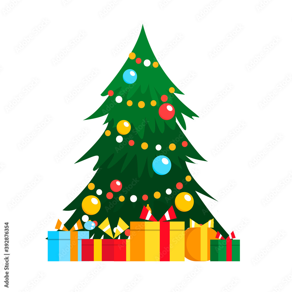 Green Christmas tree as symbol of Happy New Year, Merry Christmas holiday celebration. Sparkle light decoration. Bright shiny design vector illustration. Green Christmas tree as symbol of Happy New Year, Merry Christmas holiday celebration. Sparkle light decoration. Bright shiny design vector illustration.