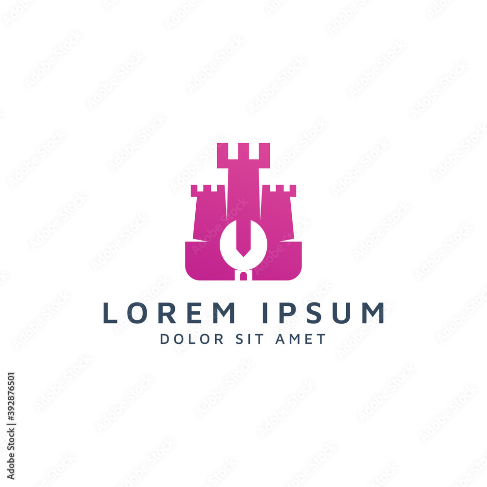 castle and wrench negative space logo design
