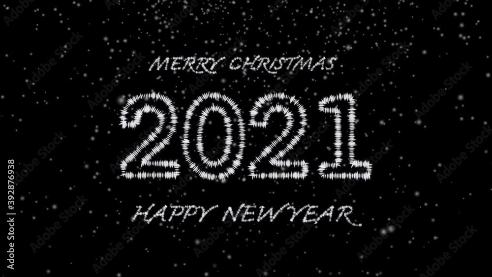 2021 HAPPY NEW YEAR text on black snow snowflakes bokeh background. 2021 HAPPY NEW YEAR text on black snow snowflakes bokeh background.