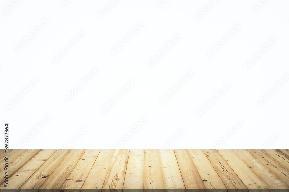 Empty room with wooden floor planks and white background, mock up Empty room with wooden floor planks and white background, mock up