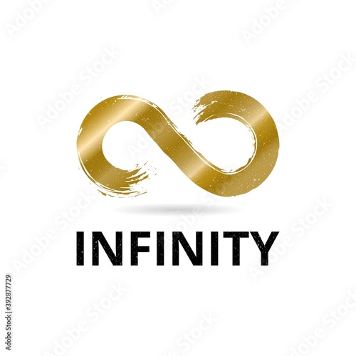 Grunge infinity symbol. Hand painted with gold paint. Grunge brush stroke. Vector illustration