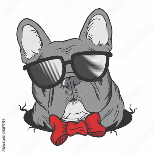 Cute french bulldog with black glasses cartoon vector illustration design