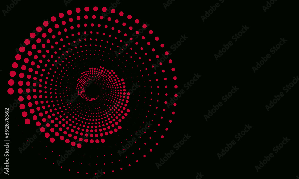 Red circles spirally arranged like a mandala on a black background