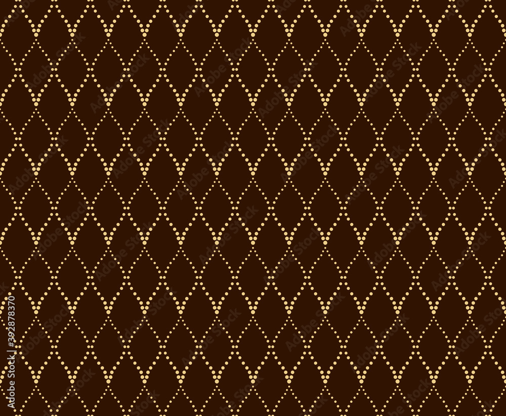 Fototapeta premium The geometric pattern with wavy lines, points. Seamless vector background. Dark brown and gold texture. Simple lattice graphic design