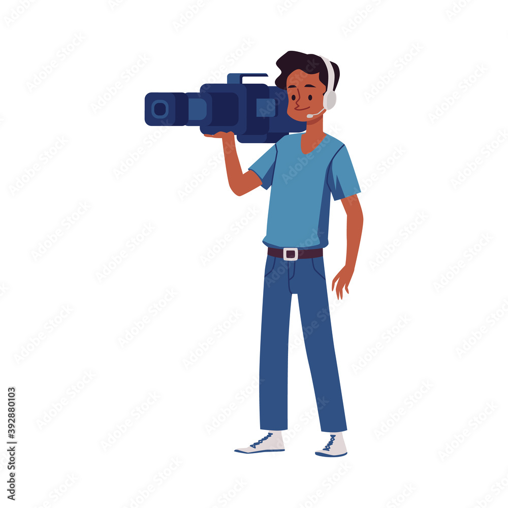 Professional tv cameraman with a video camera a vector isolated illustration Professional tv cameraman with a video camera a vector isolated illustration