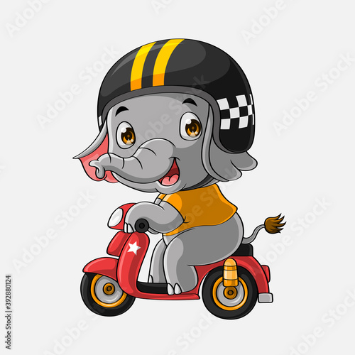 Cute elephant drive motorcycle, Hand drawn