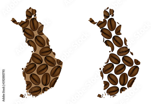 Finland -  map of coffee bean, Republic of Finland map made of coffee beans,