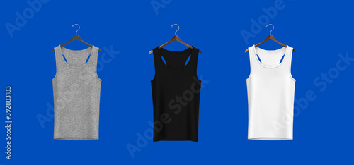 Crewneck sleeveless t-shirt mockup in front view, design presentation for print, 3d illustration, 3d rendering