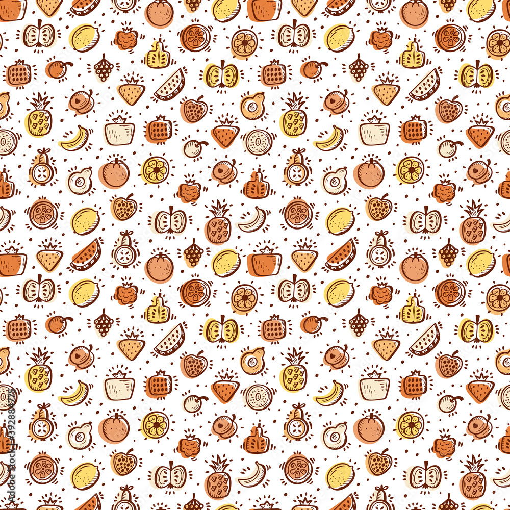 Food background. Doodle Fruits and Berries Seamless pattern. Vector illustration Food background. Doodle Fruits and Berries Seamless pattern. Vector illustration