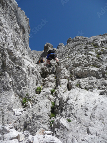 Climber at Ehrwalder Sonnenspitze mountain in Austria