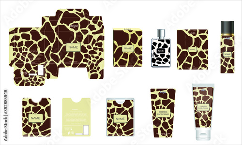 Packaging design, luxury perfume box, pocket perfume, deo design and face cream template and mock up box. Illustration vector.