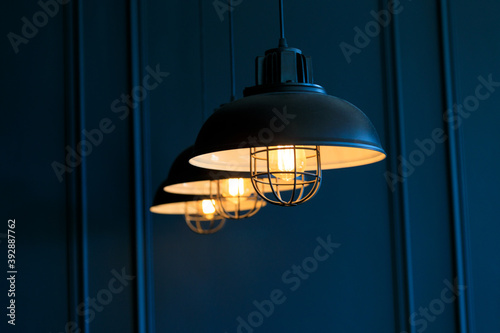 vintage lamps on a dark background glow