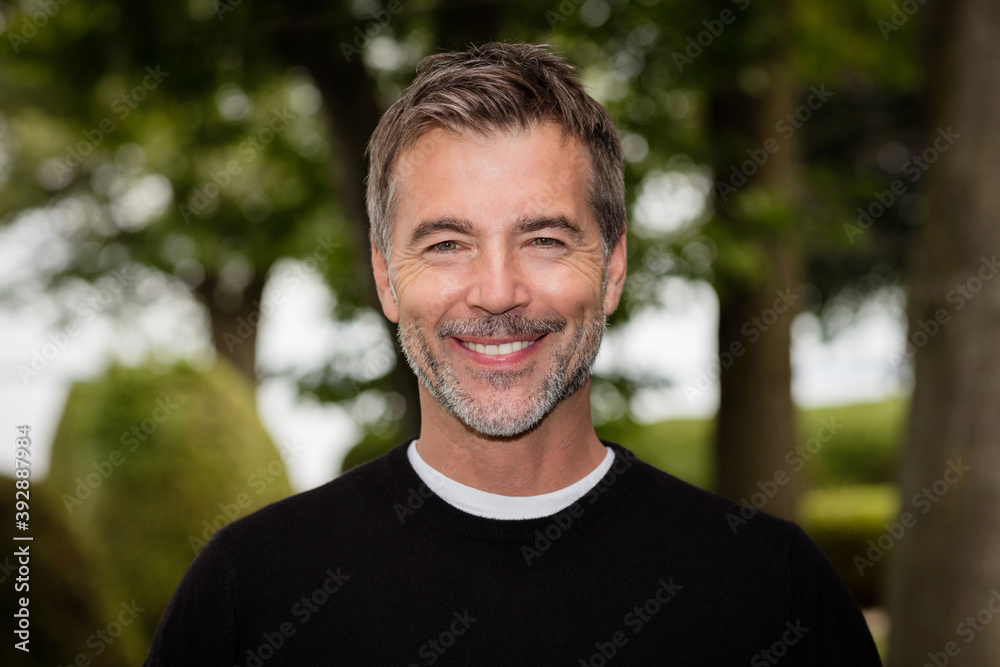 Handsome Mature Happy Man Smiling At The Camera. Outside. Handsome Mature Happy Man Smiling At The Camera. Outside.
