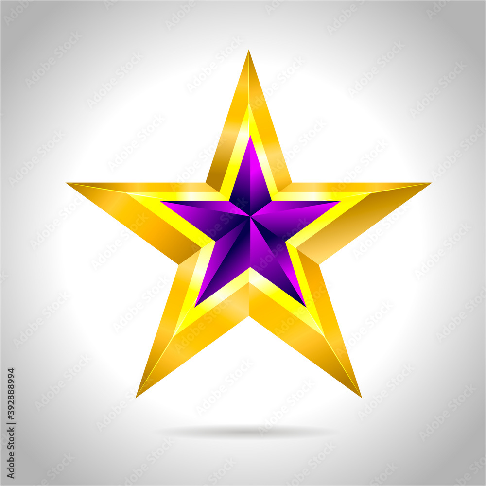 Fototapeta premium illustration of a purple gold star on steel background. vector file New year Christmas