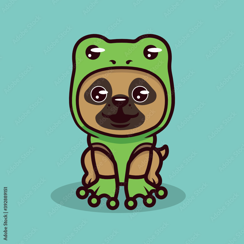 Obraz premium Cute pug with an animal costume mascot design