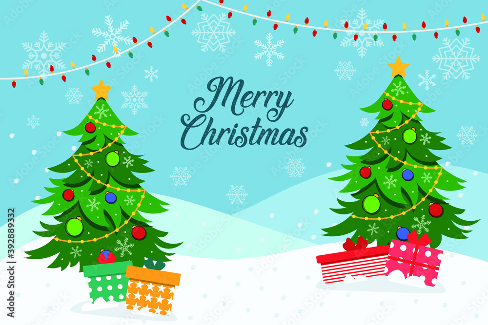 Christmas and New Year background with winter landscape with snowflakes.Merry Christmas card.Vector illustration Christmas and New Year background with winter landscape with snowflakes.Merry Christmas card.Vector illustration