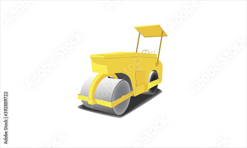 simple 3d Vector yellow  compactor, vibratory Road roller & asphalt paver, heavy equipment vector illustration eps 10. Isolated in white background