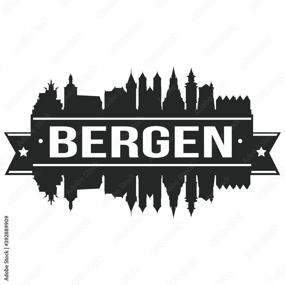 Bergen Norway Skyline Silhouette City Vector Design Art Stencil.
