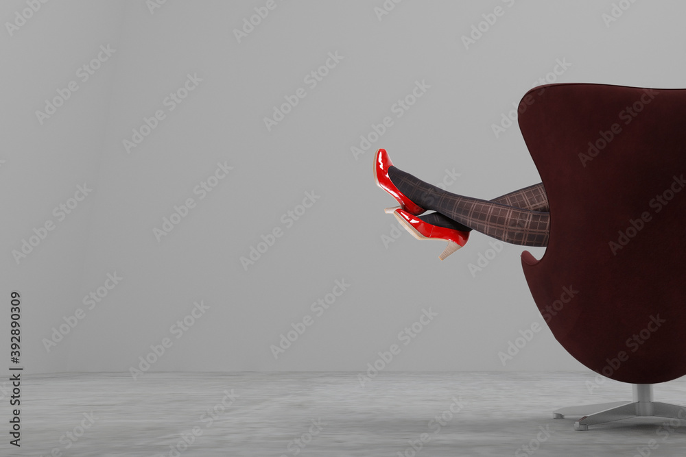 Φωτογραφία Woman's Legs Wearing Pantyhose and High Heels in modern interior