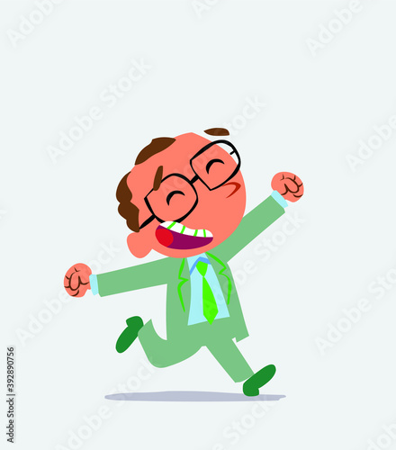 cartoon character of businessman running very euphoric