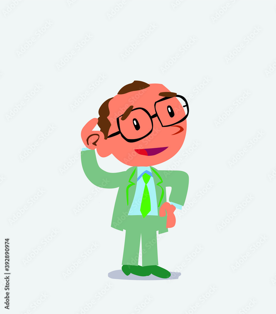 Thoughtful cartoon character of businessman scratching his head Thoughtful cartoon character of businessman scratching his head