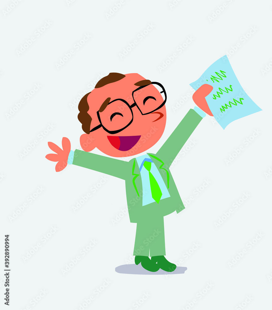 very happy cartoon character of businessman with a document in hand. very happy cartoon character of businessman with a document in hand.