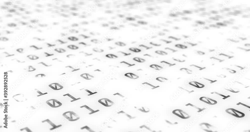 Binary codes with black color font are projected on a white background with white shadows Binary codes with black color font are projected on a white background with white shadows