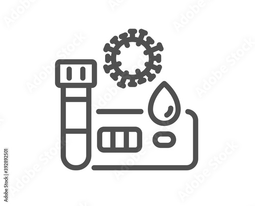 Covid test line icon. Coronavirus testing sign. Blood test tube symbol. Quality design element. Linear style covid test icon. Editable stroke. Vector