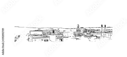 Building view with landmark of Columbus is a city in western Georgia. Hand drawn sketch illustration in vector.