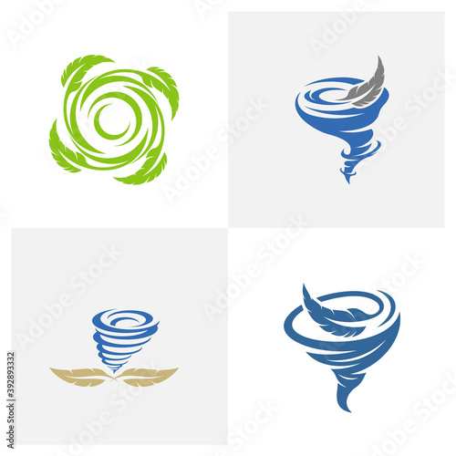 Set of Feather with Tornado logo vector template, Creative Tornado logo design concepts, Illustration, Icon symbol