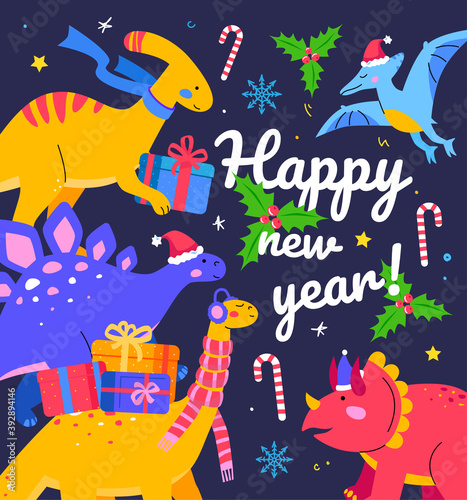 Happy New Year - flat design style illustration with characters