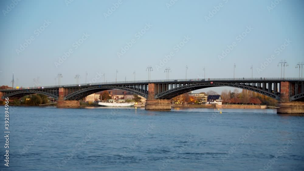 Still shot of the Theodor Heuss Bridge over the river Rhein in Mainz, Germany. Still shot of the Theodor Heuss Bridge over the river Rhein in Mainz, Germany.