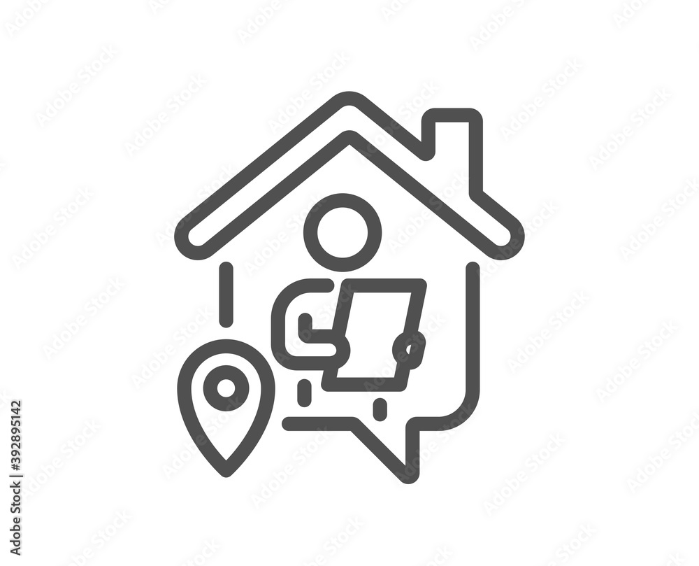 Work at home line icon. Freelance job sign. Remote office employee symbol. Quality design element. Linear style work home icon. Editable stroke. Vector