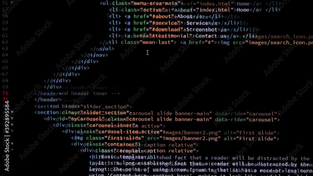 Developer is browsing html code on the computer screen. Code Scrolling ...