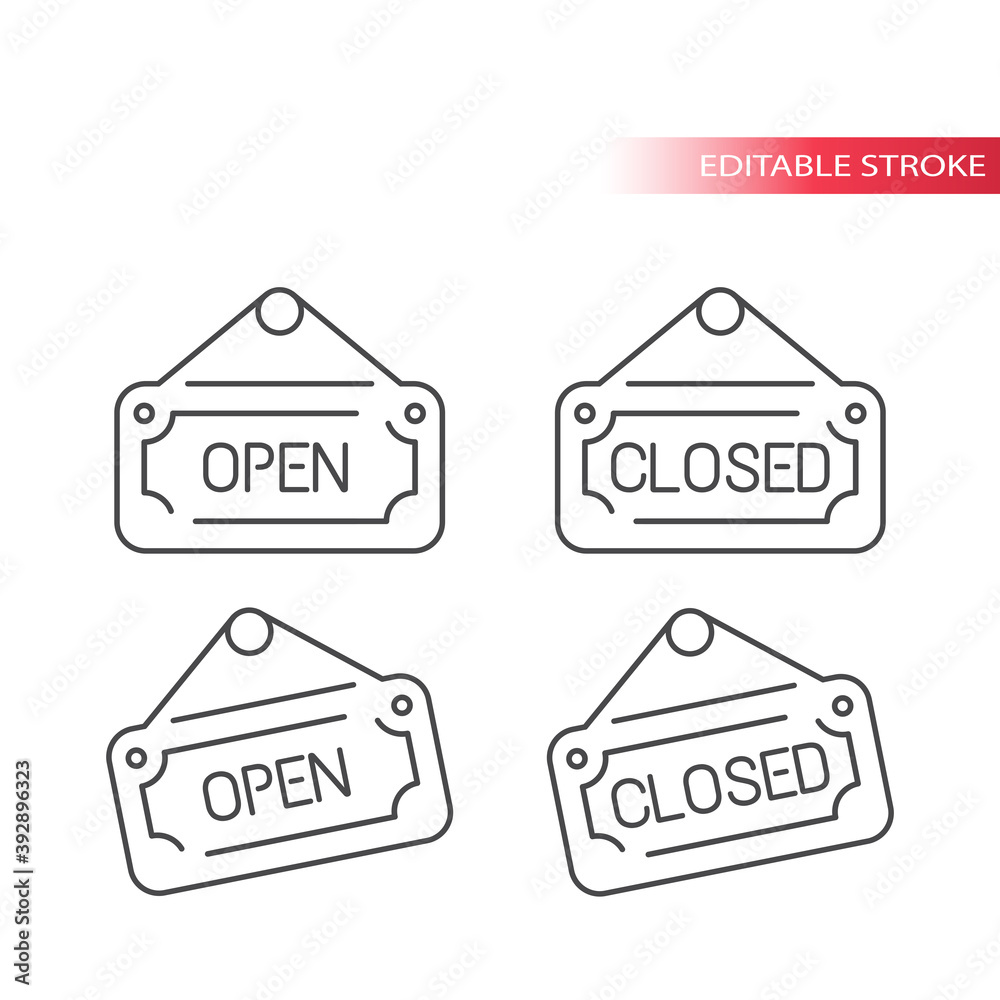 Open And Closed Sign Line Vector Icon. Store Board Door Notice Symbol ...