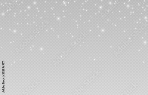 Vector snow. Snow on an isolated transparent background. Snowfall, blizzard, winter, snowflakes. Christmas image. Png.